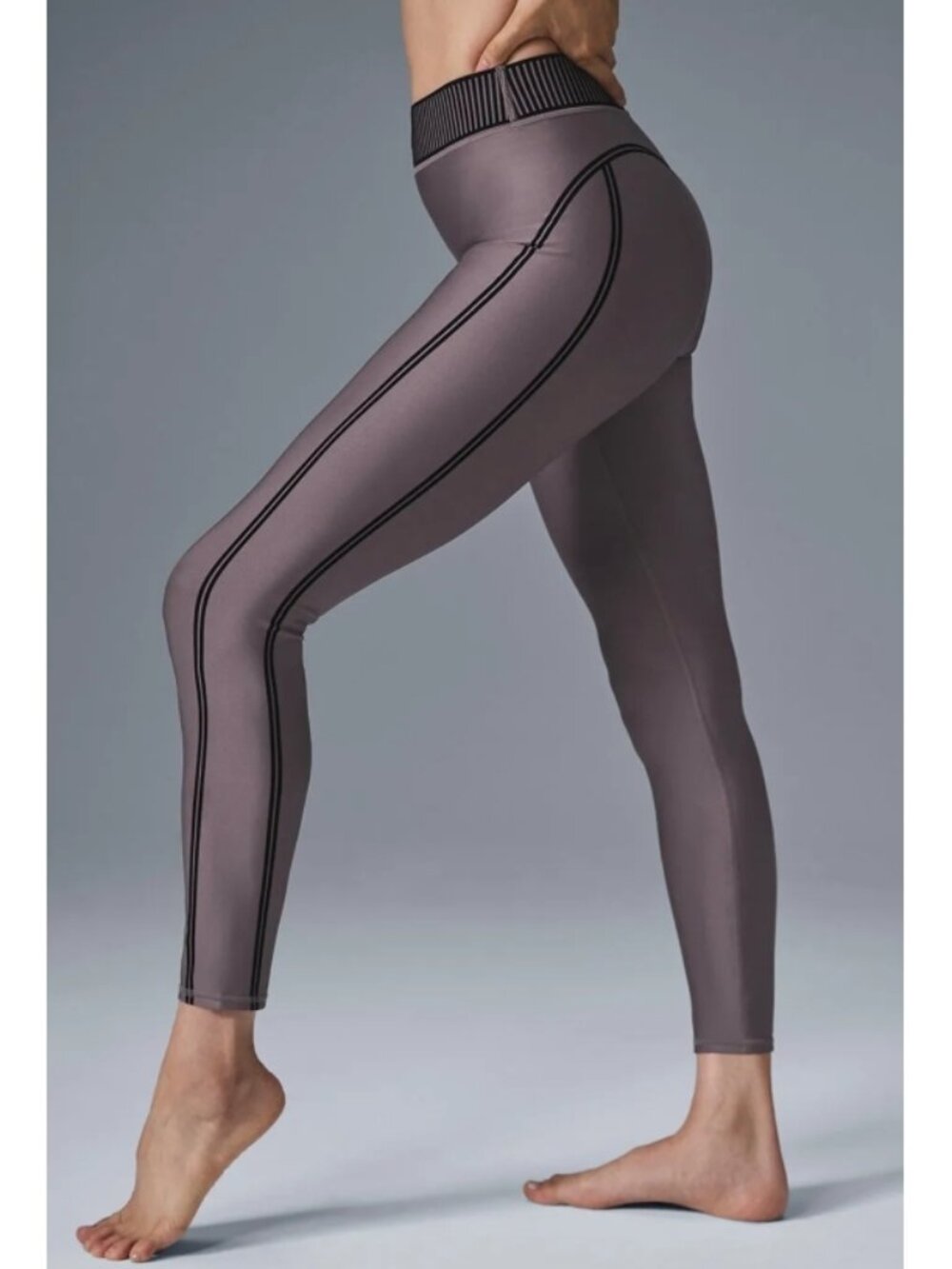 Alo Airlift High-Waist 7/8 Line Up Leggings Raisinette Hi-Rise Striped Tights S